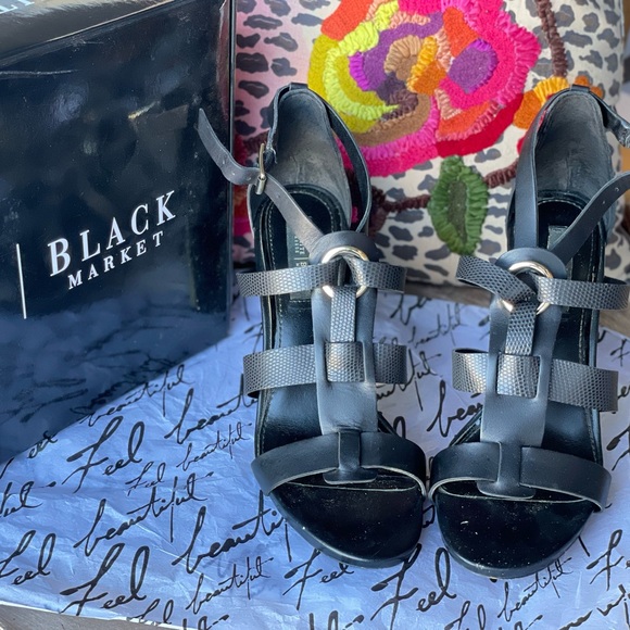 White House Black Market Shoes - White House Black Market Black Heel With Gold